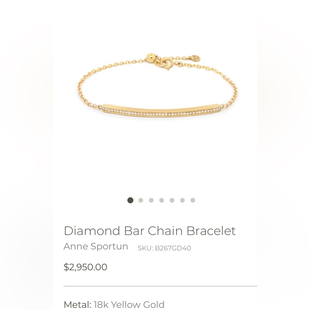 Sundance Designer Anne Sportun 18k Yellow Gold Diamond Bar Bracelet NWT $2950